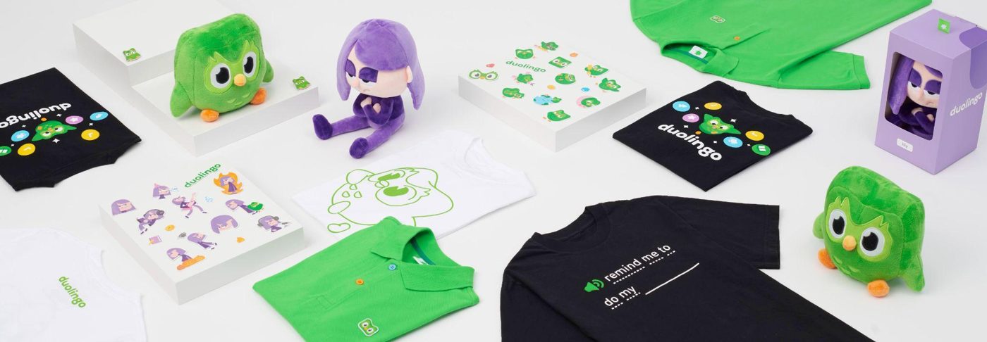 Duolingo merchandise flat lay